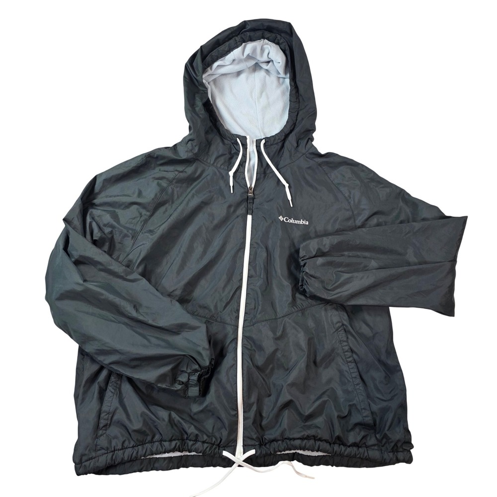 Columbia May Valley II Fleece Lined Windbreaker Jacket Black XL Womens Hooded